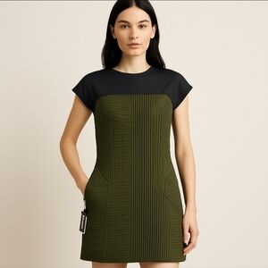 HLN Green Structured Knit Dress Sz 40 (M) Minimalist NEW